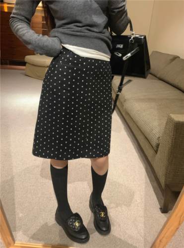 Actual shot of matching expert three-piece early spring V-neck long-sleeved bottoming shirt Lillian polka dot skirt plus size women's clothing