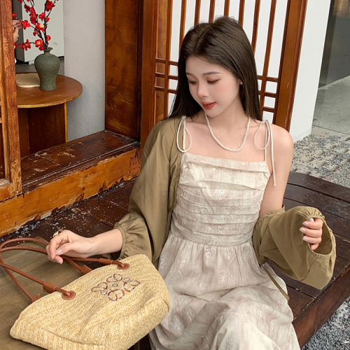 Spring plus size women's long national style dress two-piece set ladylike tube top pullover dress
