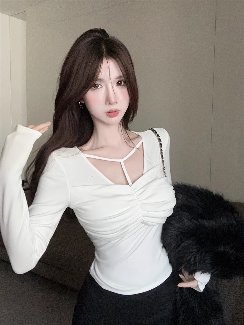Official picture of long-sleeved T-shirt for women, pure lust sexy figure-showing top for women, autumn and winter design bottoming shirt