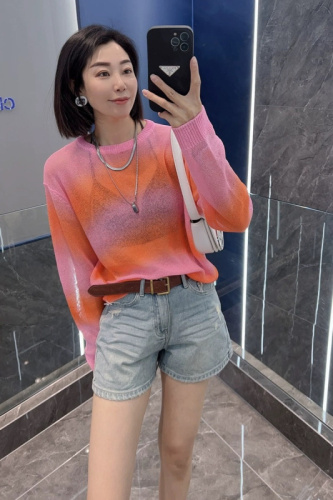 2024 spring and autumn craft tie-dye Korean Dongdaemun wool sweater internet celebrity same style GLYP fashion brand rainbow sweater for women