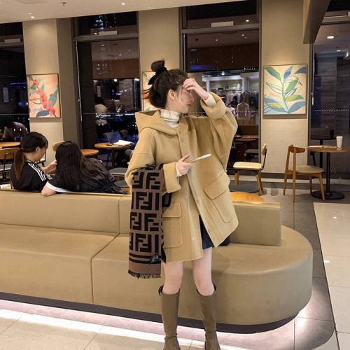 Small new coat women's mid-length 2024 autumn and winter fashion Korean style loose hooded design woolen coat
