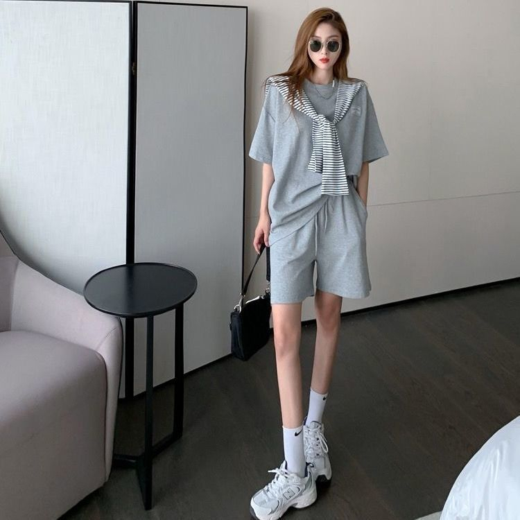 短袖短褲運動服套裝女夏季薄款學生韓版寬鬆酷酷風百搭休閒兩件套