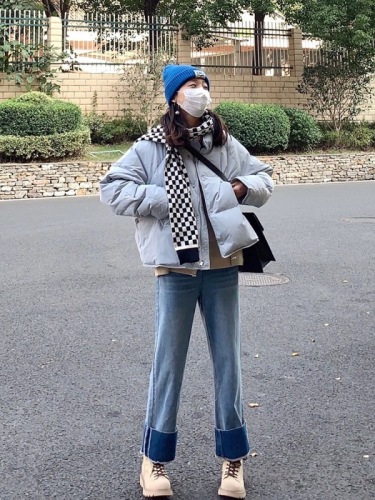 Korean style milky little down jacket for women short high collar bread coat student cotton coat winter