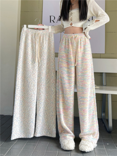 Actual shot of rainbow wide-leg pants for women, new design, lazy and loose casual trousers