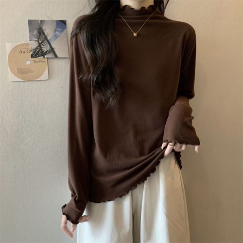 Actual shot of autumn and winter Korean style new soft and waxy cashmere solid color half turtleneck versatile slim fit bottoming shirt for women