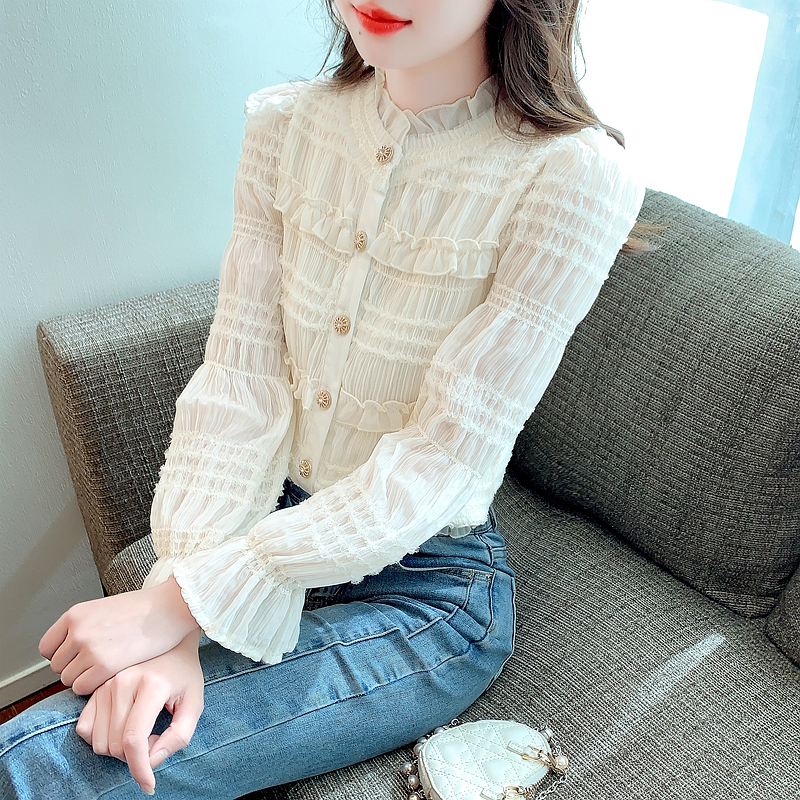 Korean chic small fragrance style inner shirt French retro chiffon shirt for women 2024 spring and autumn new design top