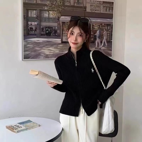 Autumn and winter Korean style loose high collar casual double zipper cardigan Andy velvet knitted sweater women's coat