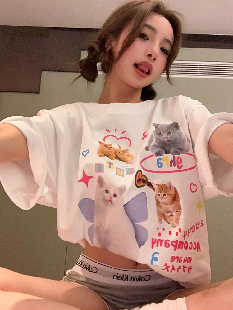 官圖 重磅/精梳純棉 後包領 有縫邊 S-XXXL 夏裝短袖T恤女XX