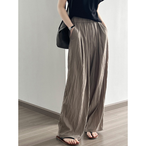Real shot~Thin pleated casual pants for women 2024 summer Japanese style lazy drape loose wide leg long pants