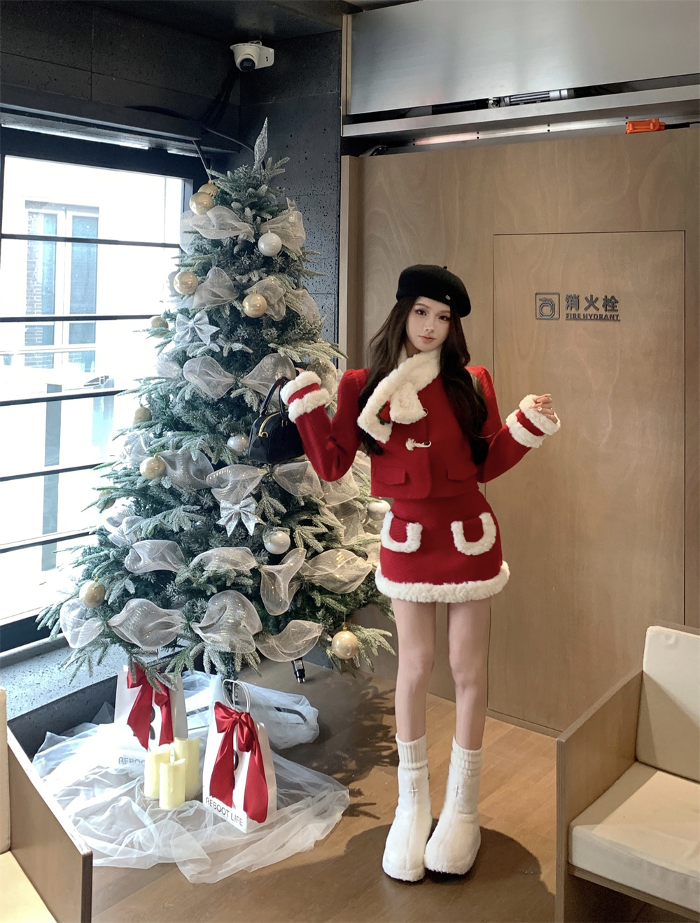 實拍聖誕穿搭氛圍感小香風套裝新款高級感兩件套女秋冬外套