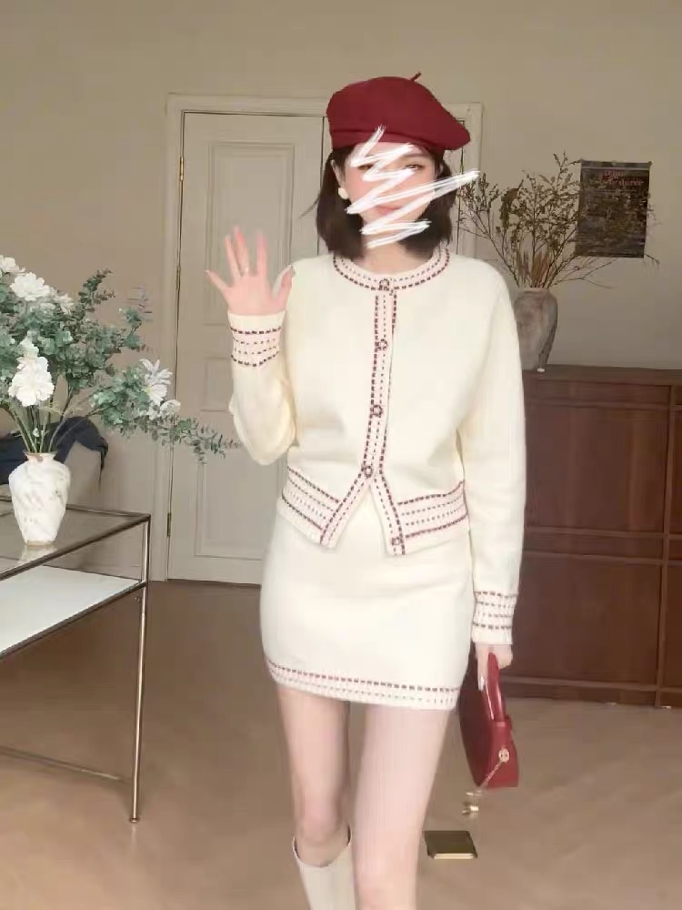 小財眠眠 設計感小眾奶呼呼毛衣套裝女早春新款慵懶風針織衫套裝