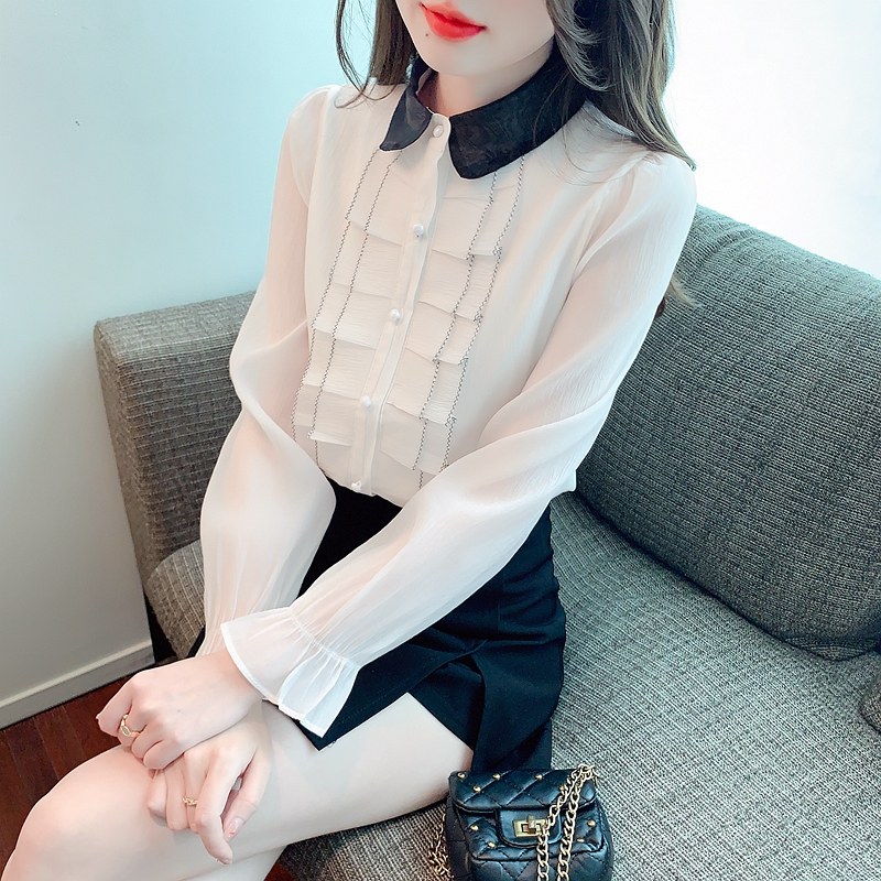 Retro ruffled embroidered pleated shirt for women in early autumn, chic and beautiful shirt, niche French long-sleeved top