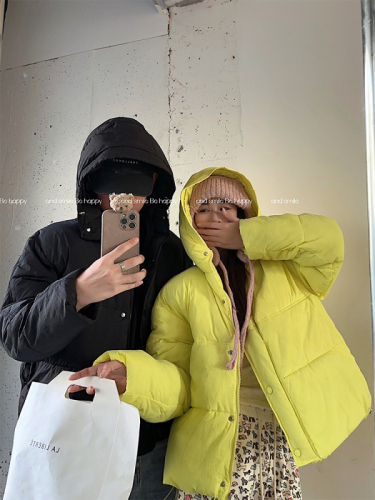 Actual shot of autumn and winter Korean chic simple multi-color hooded versatile thickened cotton coat