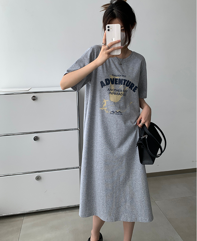 仿棉牛奶絲#韓版連衣裙夏季新款大碼寬鬆長款過膝胖mm孕婦睡裙女