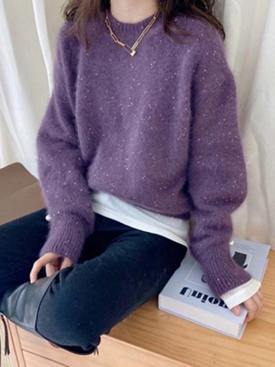 New heavy industry cashmere high-end purple mohair starry sky wool raccoon velvet New Year sweater for women winter