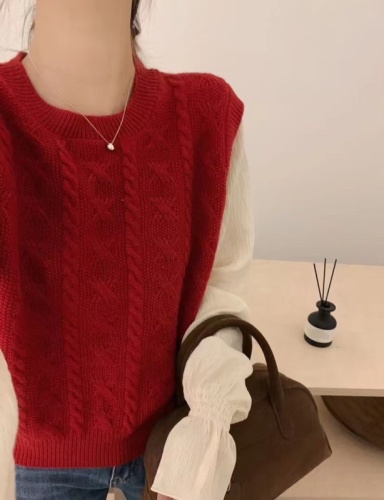 BB·Korean style knitted vest, simple striped twisted twist, loose type, solid color, not attractive, fashionable accessory, bag sleeves