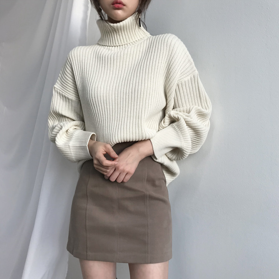 Turtleneck sweater jacket for women in autumn and winter Korean style loose and versatile outer wear chic internet celebrity lazy style long sleeves