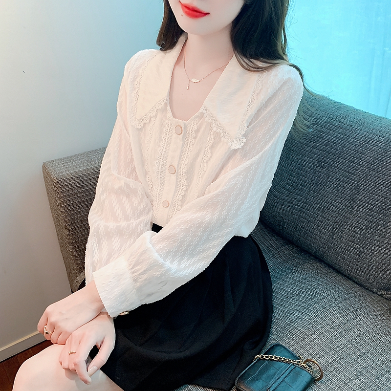 Doll Collar Chiffon Shirt Women's Early Spring Autumn 2024 New Tops French Chic and Beautiful Temperament