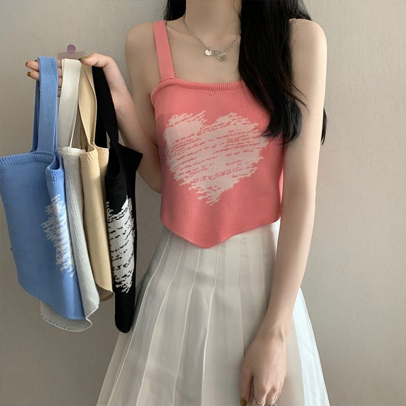 甜辣愛心修身顯瘦吊帶外穿背心女夏季不規則短款辣妹短款上衣薄款
