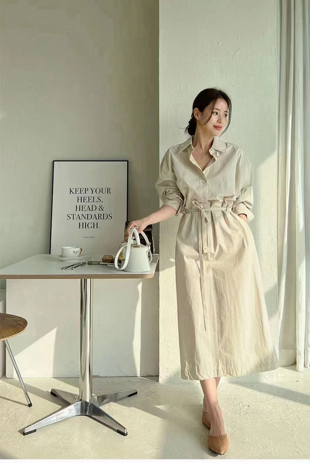 chic korean style waist drawstring dress