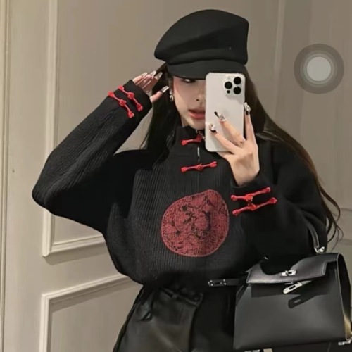New Chinese style sweater autumn and winter 2024 new retro Chinese style short knitted top for women