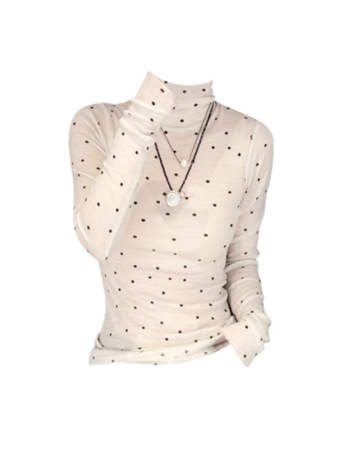 1*1 Modal 260g French high collar polka dot women's new slim fit bottoming shirt with top