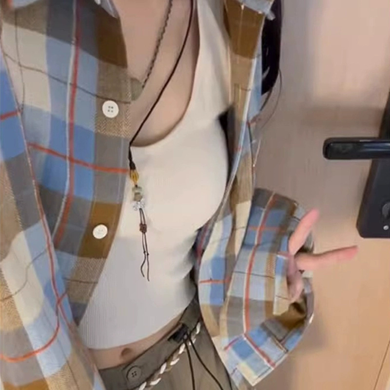35 cotton 65 polyester 2024 new plaid shirt women's spring and autumn retro shirt loose design top