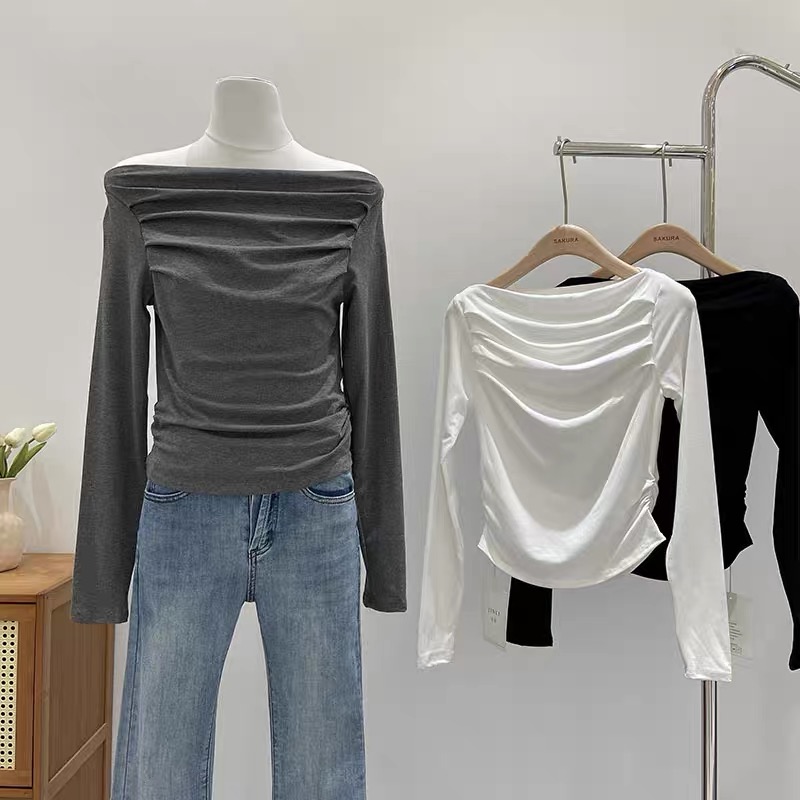 Design sense niche pure desire one-shoulder top women's early autumn new long-sleeved high-end slim bottoming T-shirt