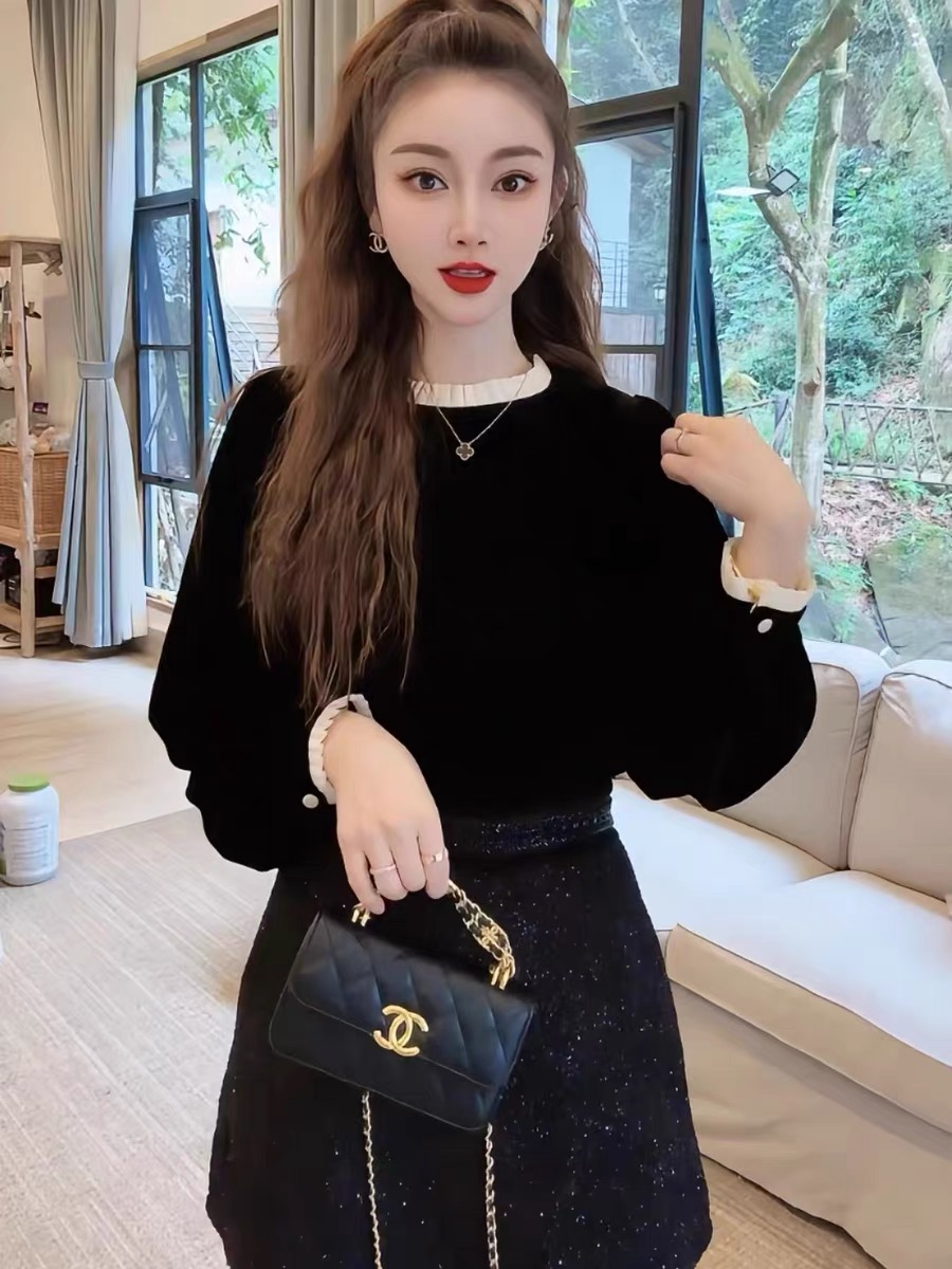 法式氣質木耳邊針織衫女秋冬新款高級感洋氣減齡內搭小衫
