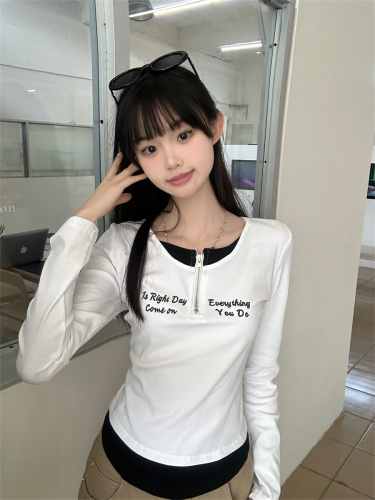 Real shot of dopamine wear long-sleeved T-shirt for women's spring break two-piece slim-fitting bottoming shirt with inner top