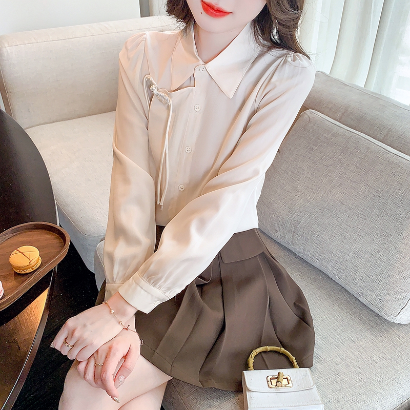 New Chinese style national style shirt for women 2024 spring and autumn new style apricot temperament commuter shirt button top niche