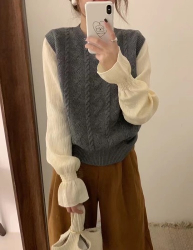 BB·Korean style knitted vest, simple striped twisted twist, loose type, solid color, not attractive, fashionable accessory, bag sleeves