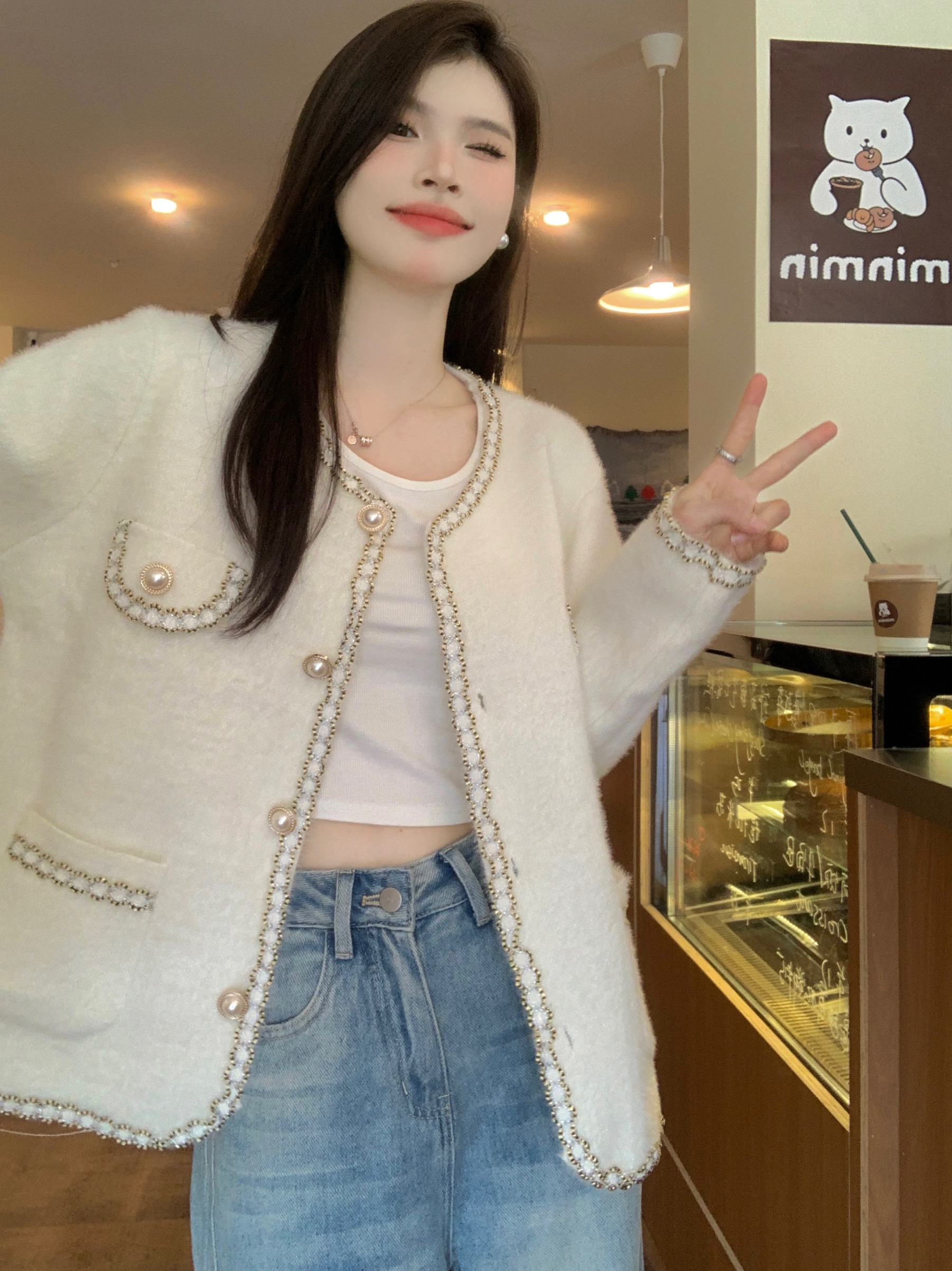 Real shot of furry little fragrant coat, autumn and winter sweater, short knitted top, unique mink velvet coat