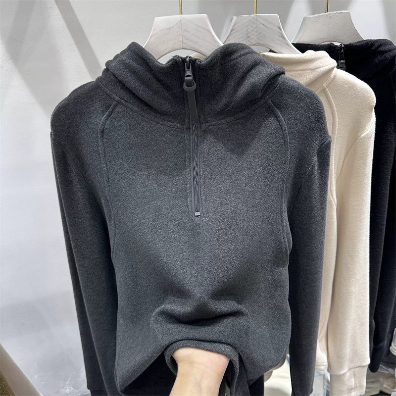 German velvet 280g European warm half-zip German velvet hooded sweatshirt for women autumn and winter design bottoming shirt top hoodie