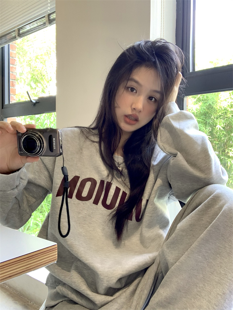 實拍 100%純棉秋季圓領衛衣女小個子oversize上衣