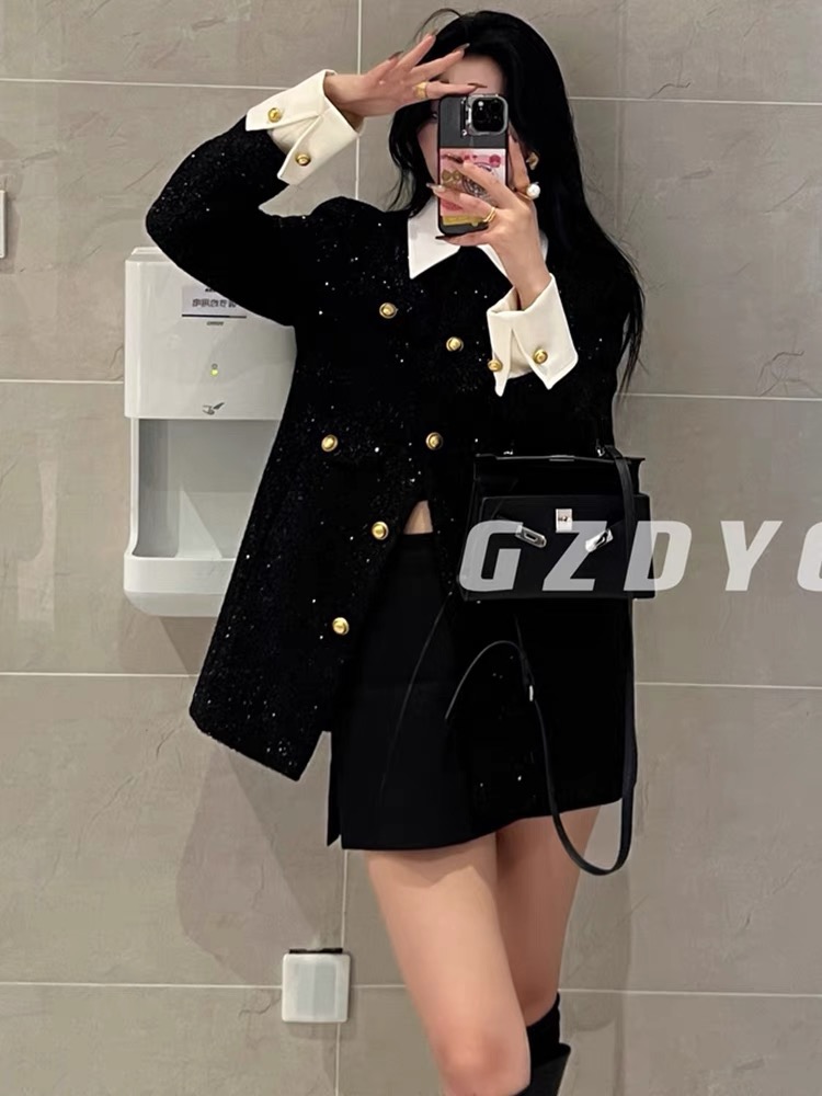 Small fragrant style lapel coat for women, loose and slim, thickened, high-end, quilted and elegant, ladylike patchwork top