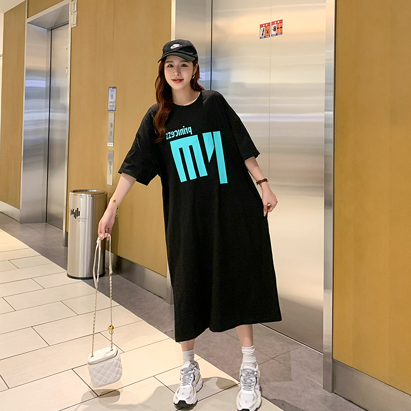 Imitation cotton milk silk #Korean style dress summer new large size loose long over the knee fat mm pregnant women nightgown