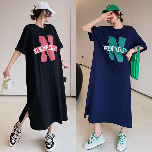 Korean style forest dress summer new large size loose simple lazy skirt long knee-length fat mm