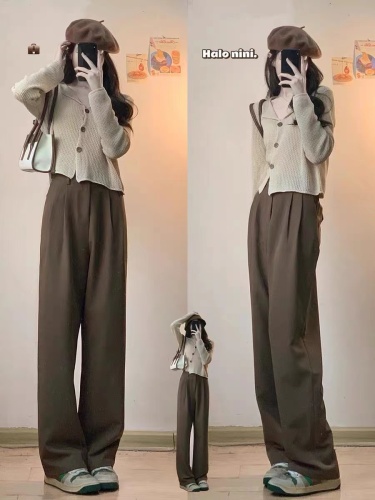 Spring women's clothing slightly fat salt-style street wear high-end tops breast-style early autumn wide-leg pants two-piece suit