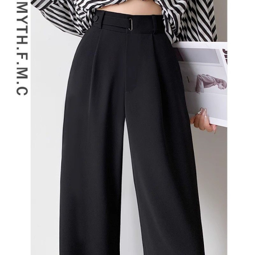 Gray suit pants for women spring and autumn 2024 new high-waisted slim narrow version straight wide-leg pants with drape