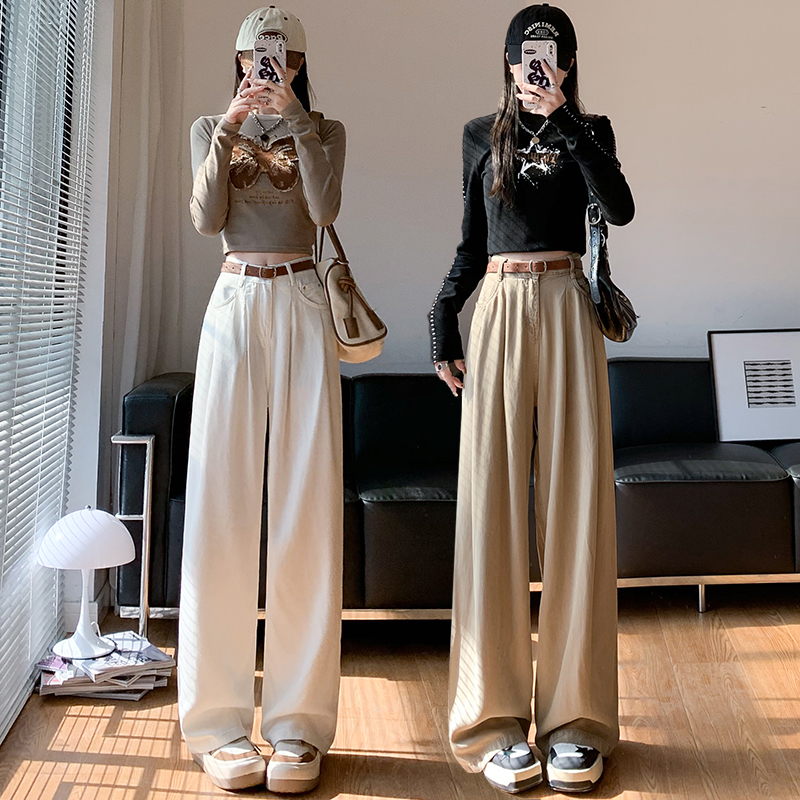 Actual shot of 2024 spring new lyocell loose drapey wide-leg pants high-waisted pleated straight jeans