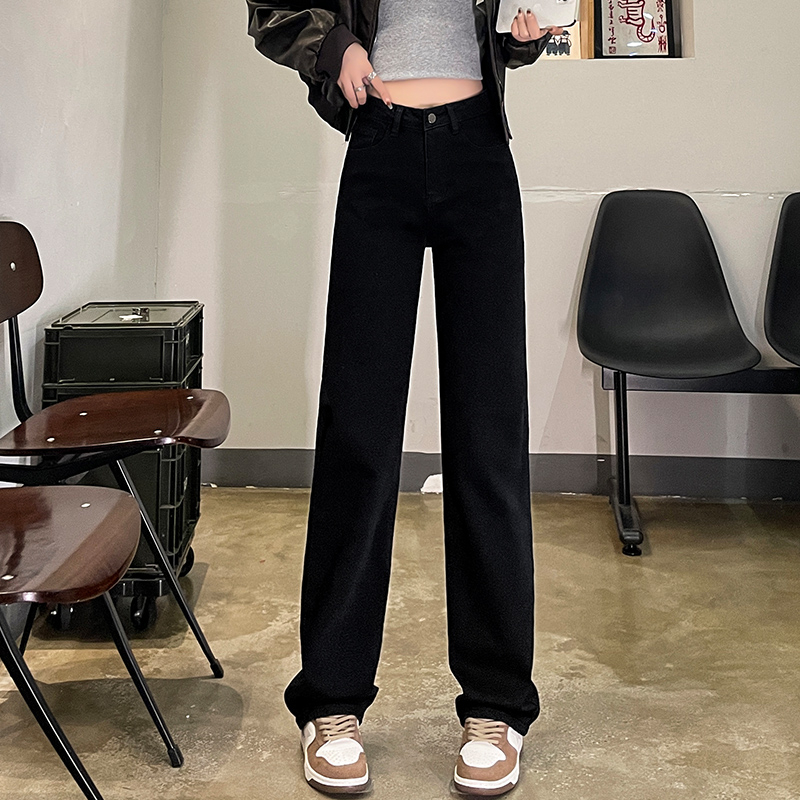 Actual shot of 2024 early spring denim wide-leg pants for women, casual loose pants, slimming straight legs