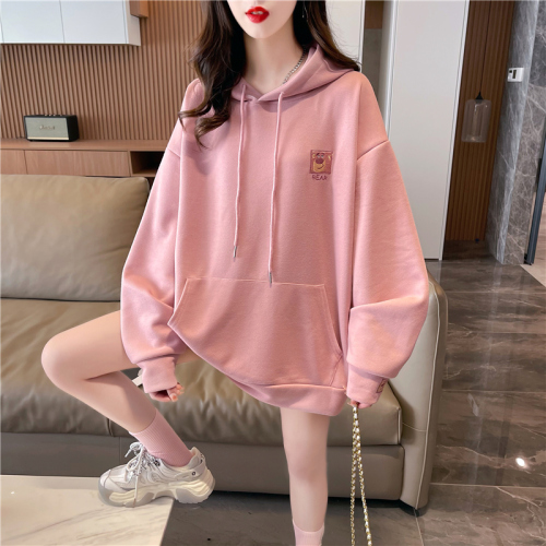 Actual shot of pique air layer double hood spring and autumn thin long-sleeved sweatshirt for women Korean style loose splicing top internet celebrity