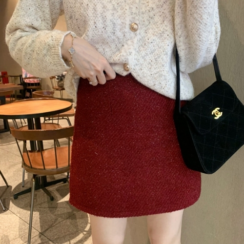 2024 Korean style early spring fresh temperament and atmosphere high waist slimming shiny versatile A-line skirt short skirt