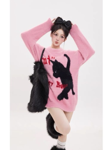 Billions of Youth BUFU National Fashion Brand Lazy Cat Sweater for Men and Women in Autumn and Winter Sweet Cool Y2K Spicy Girl Style Knitwear
