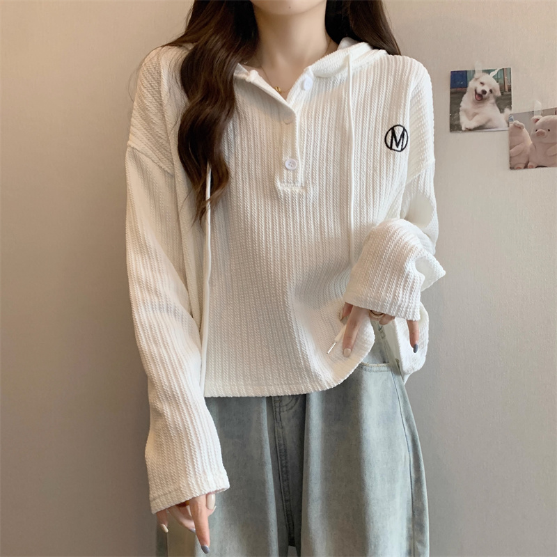 Official picture of small double braid 320g short coat for women spring and autumn Korean version short slim embroidered hooded thin long-sleeved top