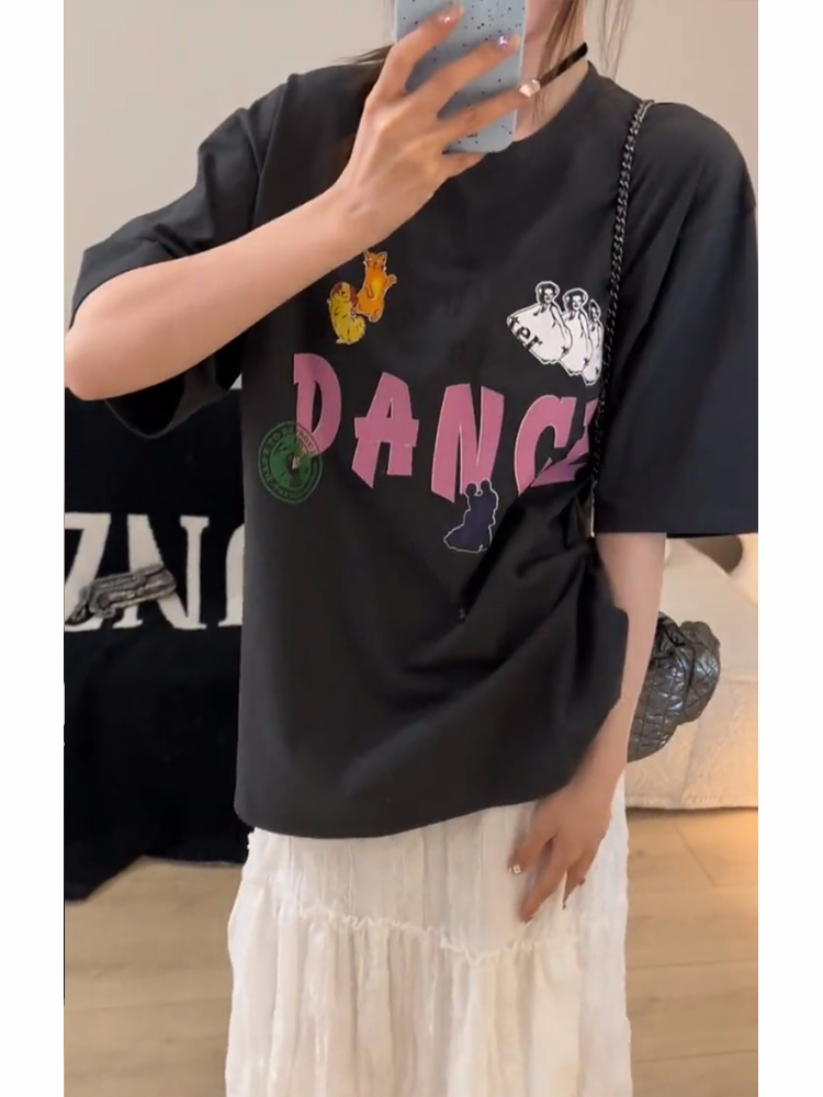 2024夏季新款韓版220克精梳純棉後包領有縫邊S-XXXL夏裝短袖T恤女