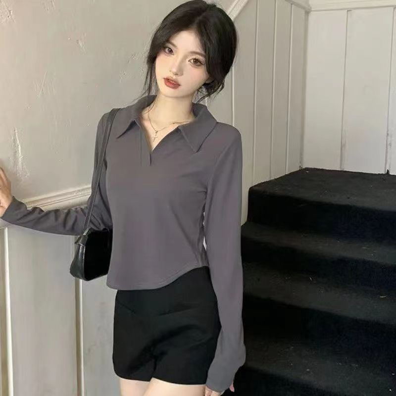 新款2024春季打底衫欲POLO領長袖T恤女