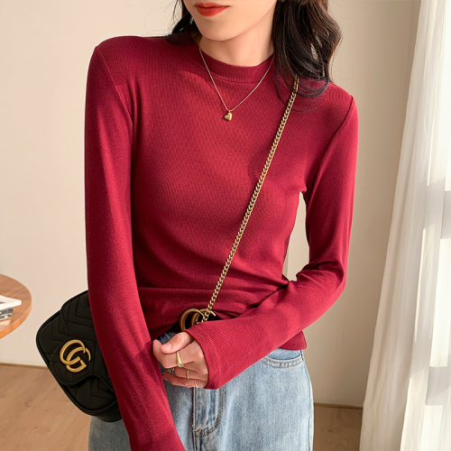 Welfare impulse style slimming bottoming shirt for women with half turtleneck, spring, autumn and winter long-sleeved T-shirt, small stand-up collar top