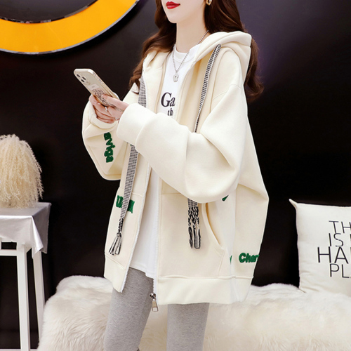 280g twill autumn thin hooded sweatshirt loose mid-length casual jacket for women